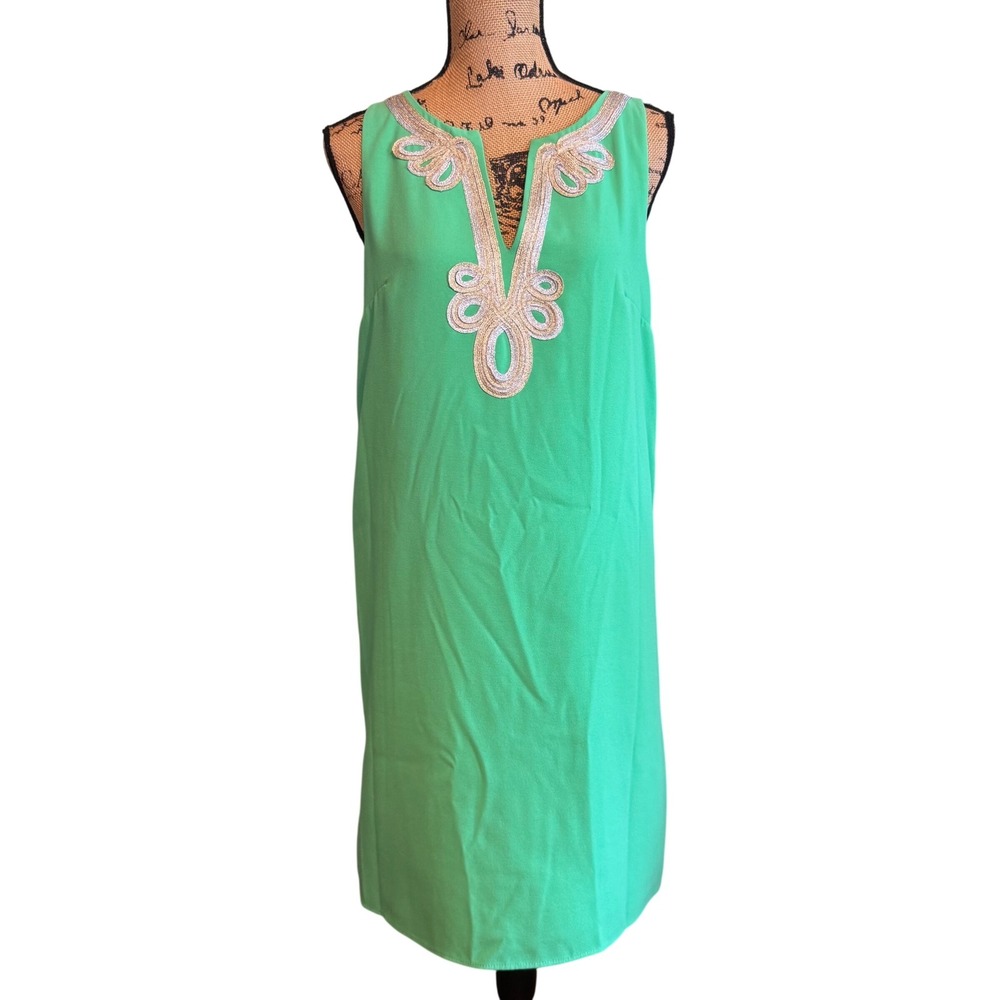 Lilly Pulitzer Womens Embroidered Resortwear Sleeveless Shift Dress Green Size 8